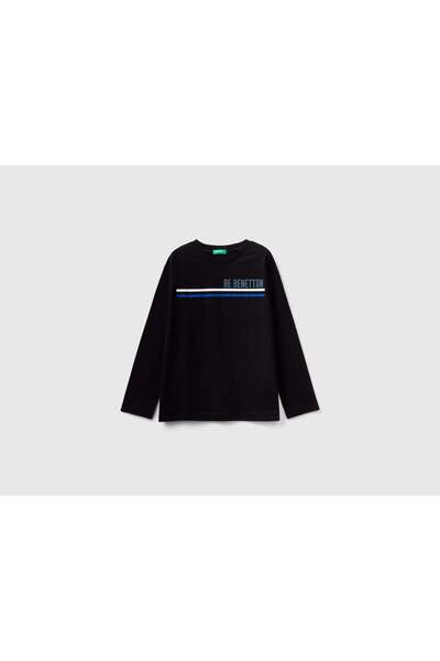 United Colors of Benetton تي شيرت أطفالي بأكمام طويلة من القطن العضوي مع طبعة...
