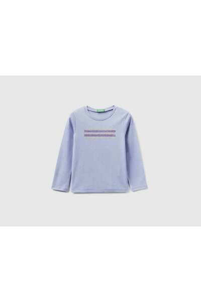 United Colors of Benetton تي شيرت بناتي بأكمام طويلة بتصميم مطبوع