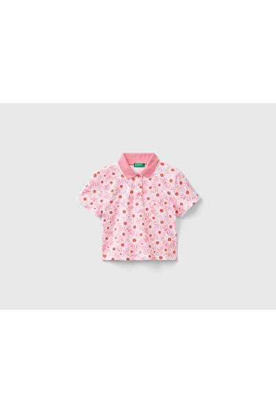 United Colors of Benetton تي شيرت بولو للأطفال برقبة كاملة وشعار مطرز لامع