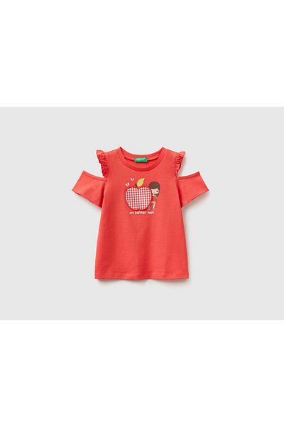 United Colors of Benetton Kids' Off-Shoulder T-Shirt with Embroidered Front