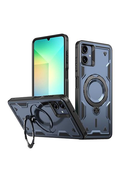 ALC MOBILE Military armour case with metal ring, compatible with Samsung Galaxy A06, Blue