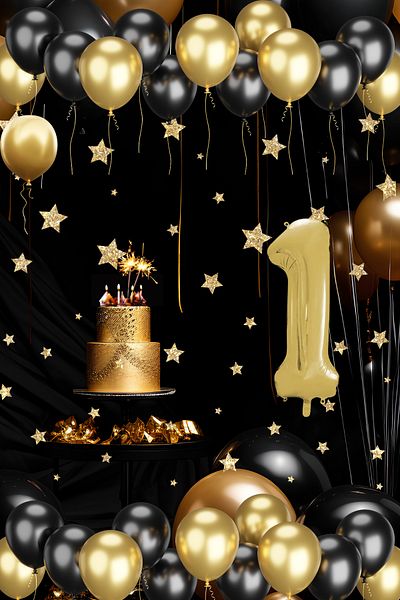 tedaks 1 Year Old Gold Black Balloon Set Gold Numbered Birthday Balloon Stylish Party Ornament