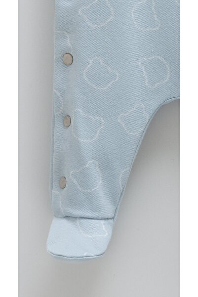 Caramell Baby Boy Romper with Teddy Bear Patterned Booties and Side Snaps (0-6 Months)