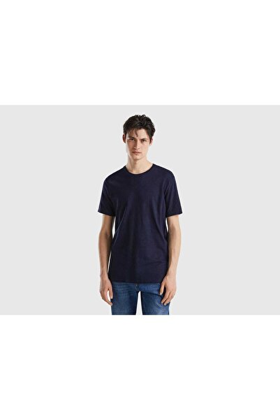 United Colors of Benetton Women's Solid Half-Sleeve Linen Blend T-Shirt