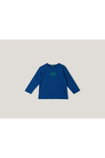 United Colors of Benetton تي شيرت أطفال بأكمام طويلة وشعار
