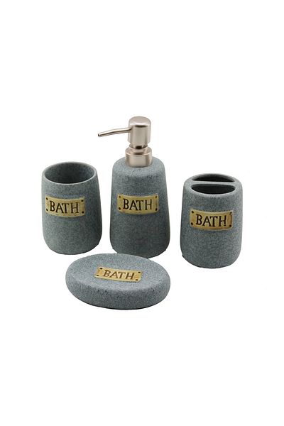 Beruflic 4 Pcs Grey Ceramic Bathroom Cleaning Kit Liquid - Solid Soap Dispenser - Toothbrush Holder - Paste Dispenser