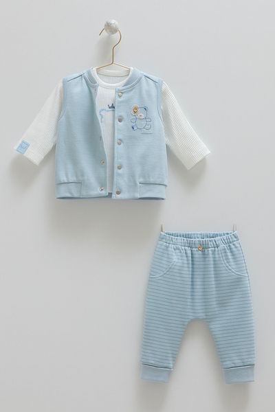 Caramell Baby Boy Blue Vest 3-Piece Set (1-12 Months)