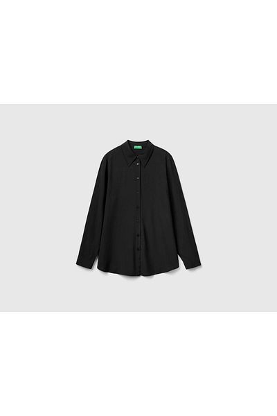 United Colors of Benetton Women's Long Sleeve Classic Collar Button-Up Shirt