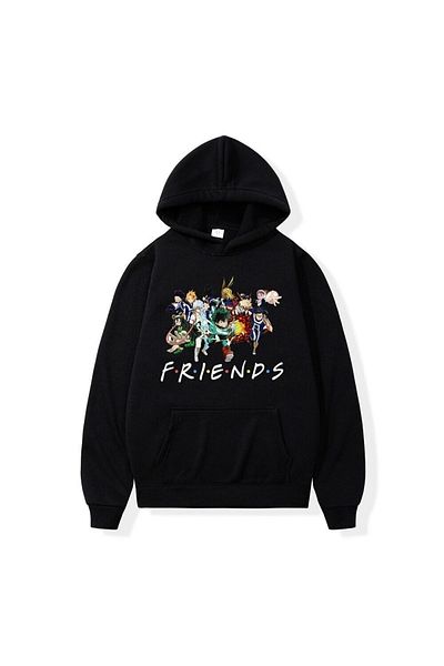 Boi Φούτερ My Hero Academia Friends - Φούτερ με μαύρη στάμπα με χοντρή κουκούλα