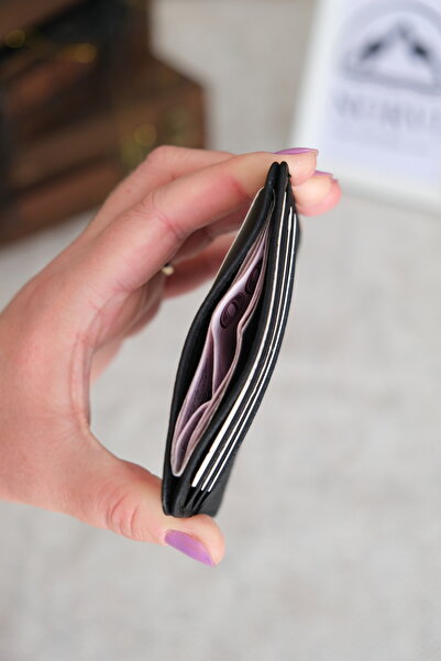 Norvi Leather Genuine Leather Men-Women Slim Black Card Holder 1144
