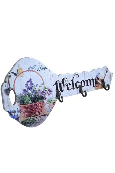 PUFO Suport chei decorativ din lemn Welcome, în formă de cheie, 24 cm