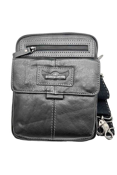 Micutz Ruff Ryder Men's Genuine Leather Shoulder Bag, 22.5 X 18 X 5.5 cm, Black Color