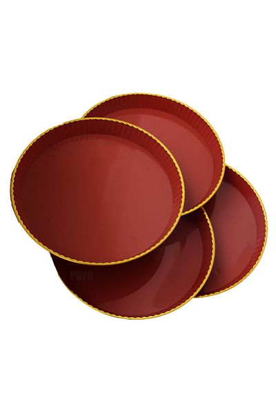 PUFO Set de 4 tăvi rotunde delicate pentru servirea aperitivelor, dulciurilor, bomboanelor, 15 cm, roșii