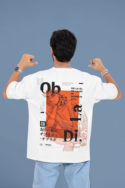 MAGORS Ob-La-Di Printed Unisex Oversize Cut 100% Cotton Soft Textured Crew Neck White T-Shirt