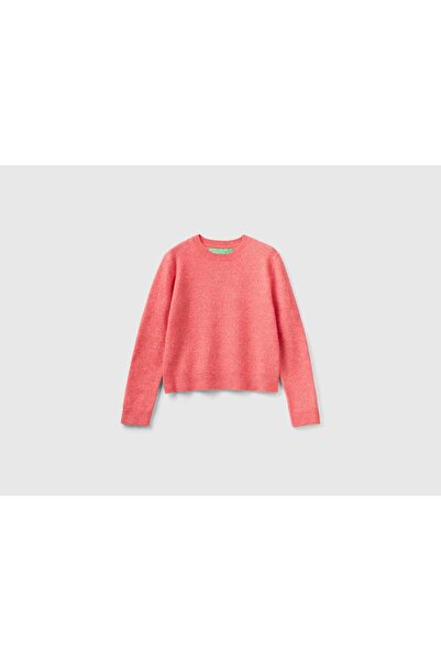 United Colors of Benetton سترة نسائية من مزيج الصوف الوردي