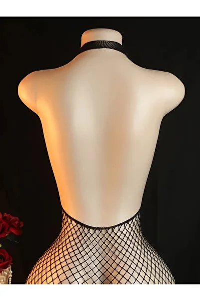 pırıltı sepeti Sexy Hollow-Out Mesh Bodysuit – Black, Sleeveless, Open Fork Design