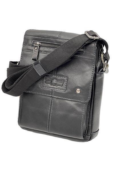 Micutz Men's shoulder bag made of genuine brown leather: Allan Marco, 25 cm x 21 x 5.5 cm, Black color