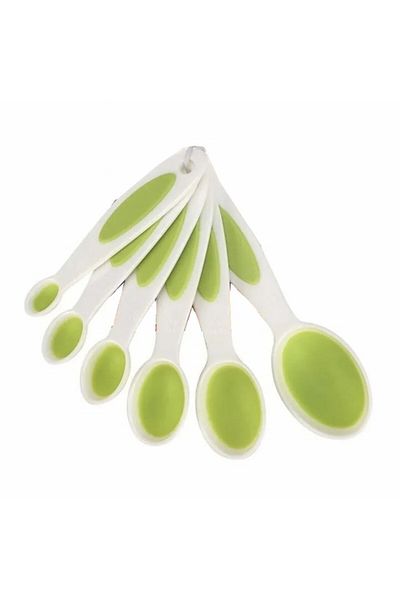 PUFO Set de 6 linguri de diferite dimensiuni pentru măsurarea ingredientelor, condimentelor, alb/verde