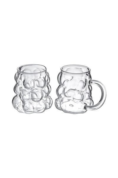 favorin Heat Resistant Borosilicate Grape Cups with Handle and Without Handle Set of 2 Borosilicate Cups