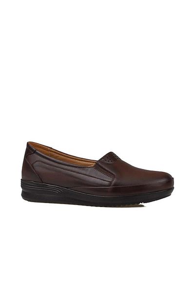 m2s Brown Genuine Leather Orthopedic Elastic Mother Shoes