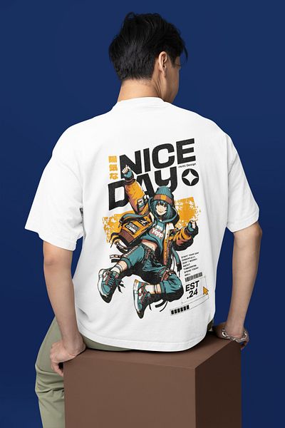 MAGORS Nice Day -Theme Printed Unisex Oversize Cut 100% Cotton Soft Textured Crew Neck White T-Shirt