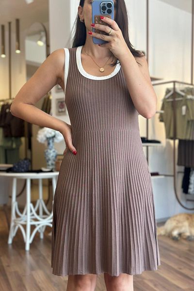 Unique Boutique Brown Standard Size Thick Strap Ribbed Knitwear Dress