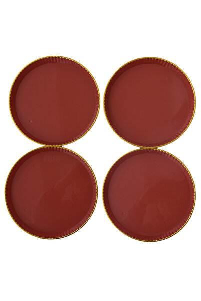PUFO Set of 4 round trays Gentle for serving appetizers, sweets, candies, 15 cm, red