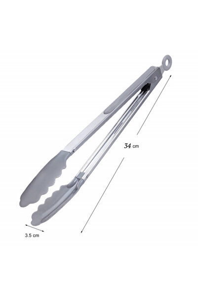 PUFO Metal kitchen tongs for serving, grilling, steak, with steel handle, silicone tip, 34 cm, gray