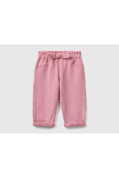 United Colors of Benetton Striped Long Pants with Ruffle Waist and Bow for Infants