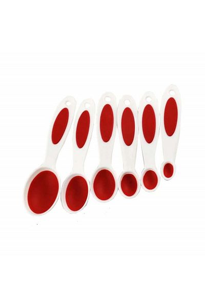 PUFO Set de 6 linguri de diferite dimensiuni pentru măsurarea ingredientelor, condimentelor, alb/roșu