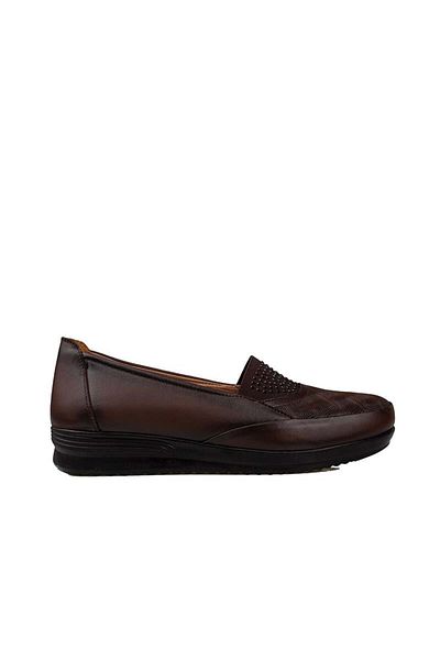 Trend Adımlar Brown Genuine Leather Mother Shoes with Elastic Top
