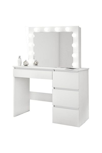 JollyMag Dressing table/makeup table, white, with mirror and LEDs, Irina, 94x43x141 cm