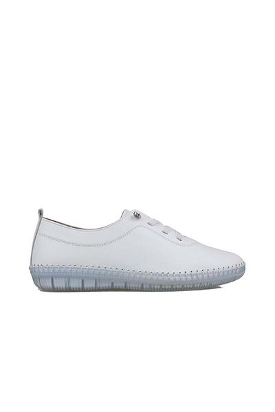 Trend Adımlar Pantofi confortabili de damă din piele naturală cu șireturi din cauciuc alb