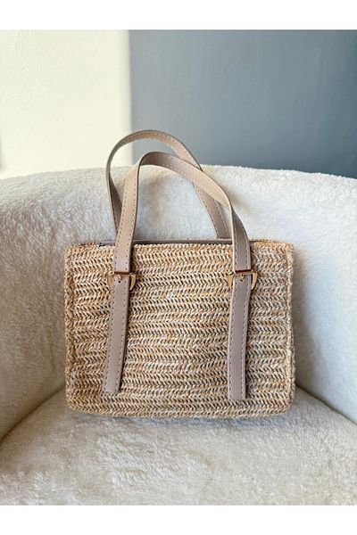 emelimin Women's Mink Straw Shoulder Strap Hand and Arm Bag
