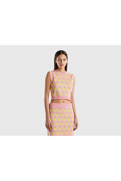 United Colors of Benetton Women's Crop Top Sweater with Fruit Print