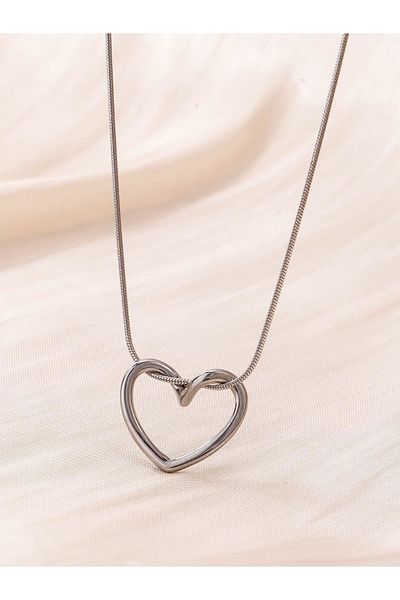 Bymiel Hollow Heart Love Knot Pendant |   Non-Tarnish Steel, Silver Color, 45 cm