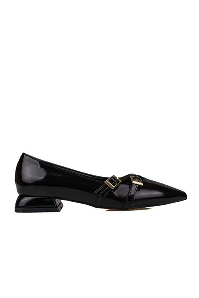 Trend Adımlar Black Patent Leather Women's Oxford Shoes