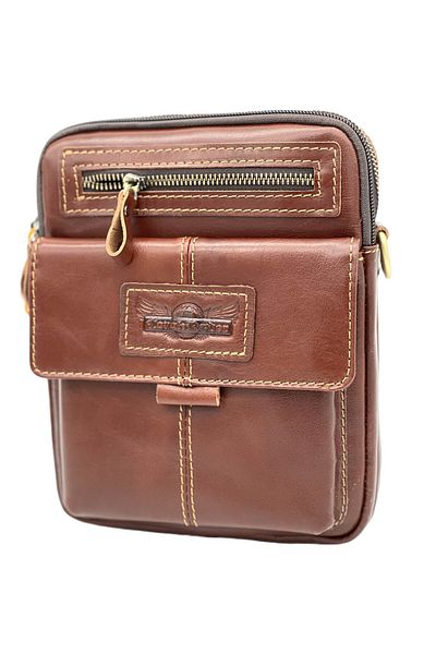 Micutz Ruff Ryder Men's Genuine Leather Shoulder Bag, 22.5 X 18 X 5.5 cm, Cognac Brown