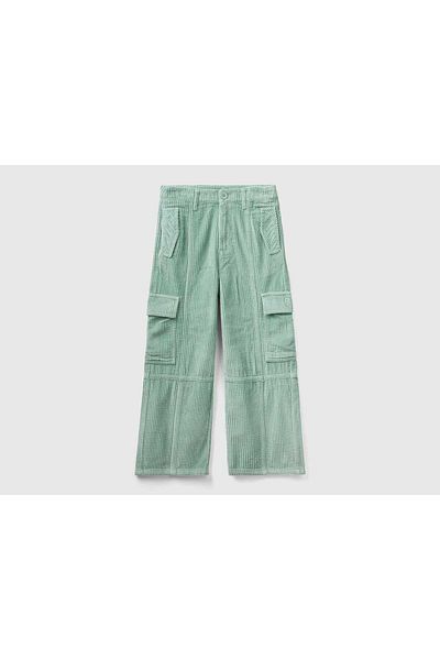United Colors of Benetton Girls' Wide-Leg Corduroy Pants with Cargo Pocket