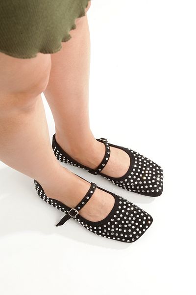 Ayakkabı Podyumum '' Saliha'' Black Suede Wide Trapezoidal Toe Orthopedic Stone Helmet Flat Bottom New Season