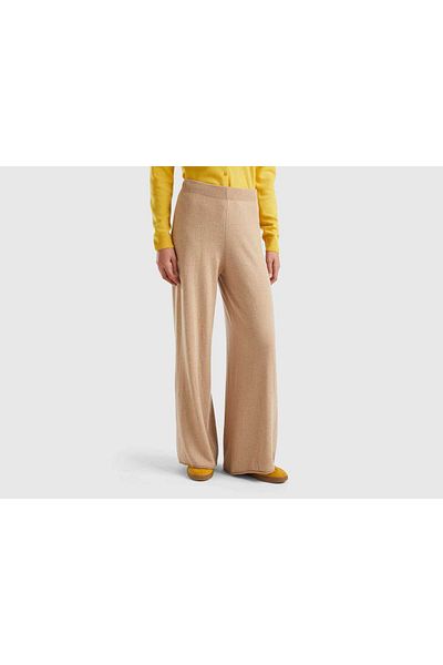 United Colors of Benetton Cream Wide-Leg Women's Pants in Cashmere-Wool Blend