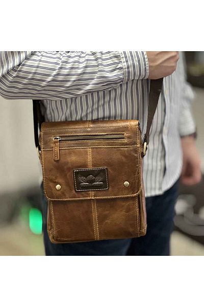 Micutz Men's shoulder bag made of genuine leather Brown: Allan Marco, 25 cm x 21 x 5.5 cm, Brown color