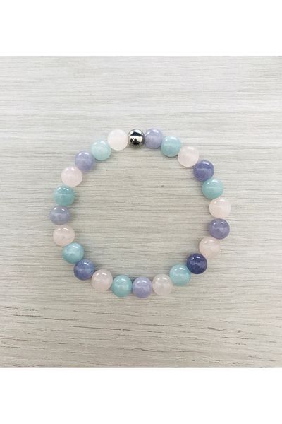 MK tasarım Genuine, Pink Quartz, Blue Quartz, Purple Quartz Bracelet Mkt064