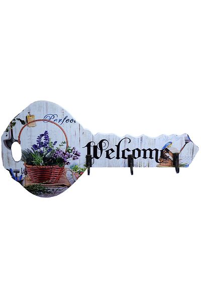 PUFO Suport chei decorativ din lemn Welcome, în formă de cheie, 24 cm