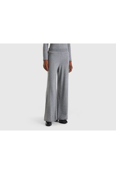 United Colors of Benetton Cream Wide-Leg Women's Pants in Cashmere-Wool Blend