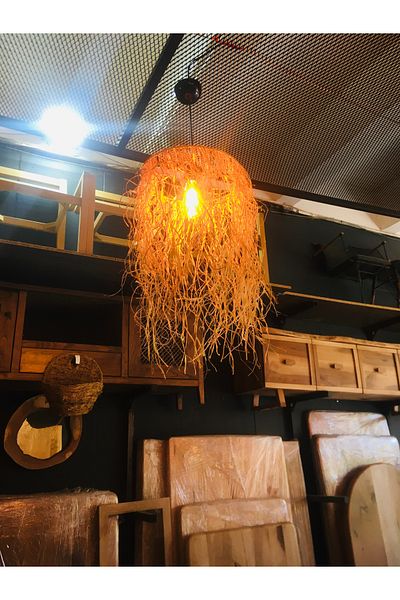 KaraköyOnline Natural Bohemian Chandelier with Wicker Tassels