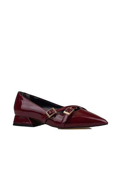 Trend Adımlar Burgundy Patent Leather Women's Oxford Shoes