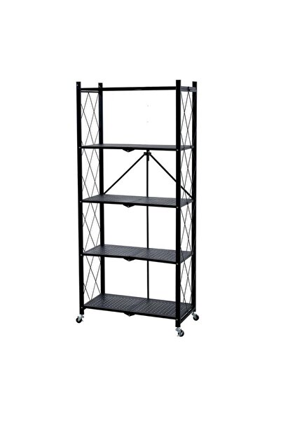 JollyMag Raft depozitare, MagicHome, metalic, pliabil, pe roti, 5 polite, neg...