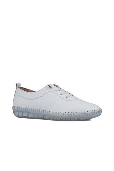 Trend Adımlar Pantofi confortabili de damă din piele naturală cu șireturi din cauciuc alb