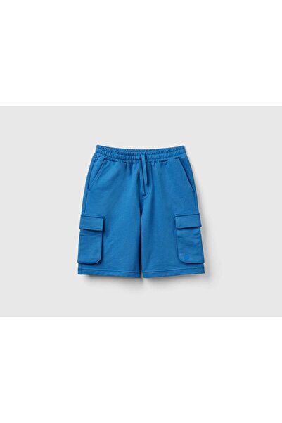 United Colors of Benetton شورت برمودا للأولاد مع جيوب وشعار مطبوع وخصر مرن